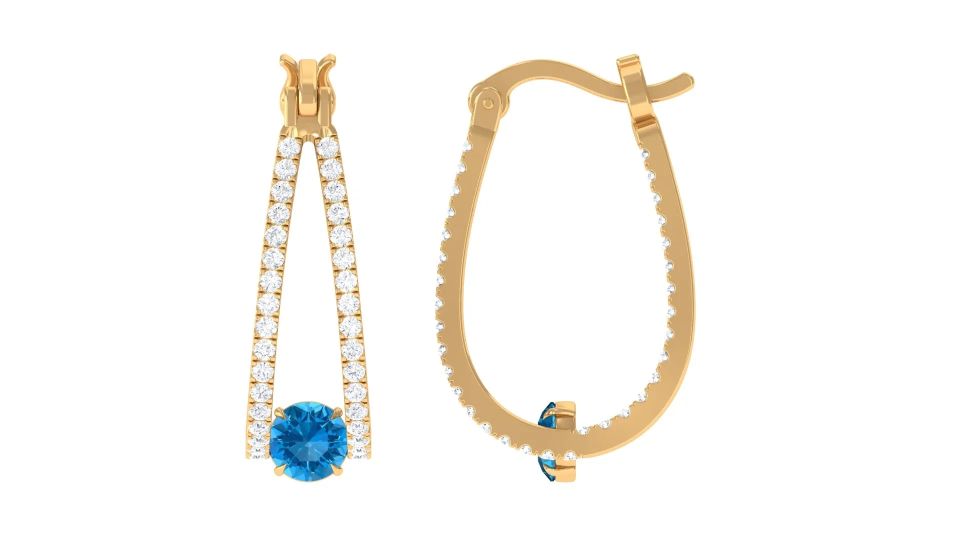 1.75 CT Swiss Blue Topaz and Diamond Statement J Hoop Earrings