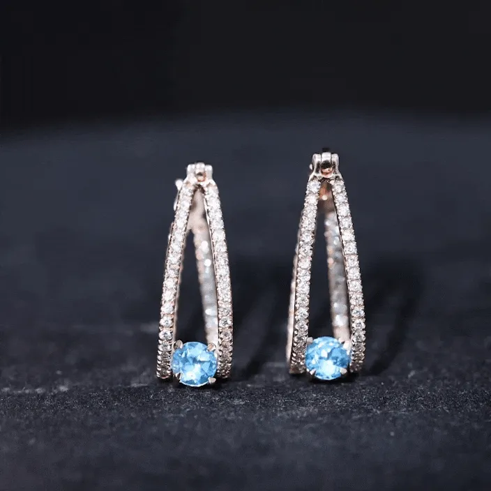 1.75 CT Swiss Blue Topaz and Diamond Statement J Hoop Earrings