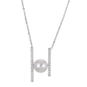 18 inch Cultured Akoya Pearl and Natural Diamond Necklace with 14K White Clasp