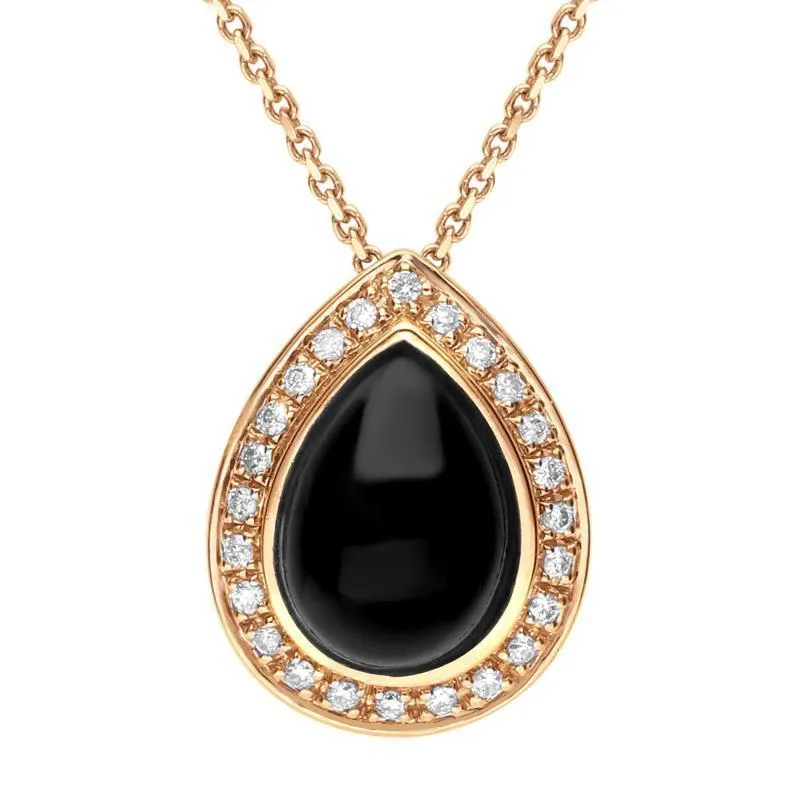 18ct Rose Gold Whitby Jet 0.13ct Diamond Pear Shape Necklace