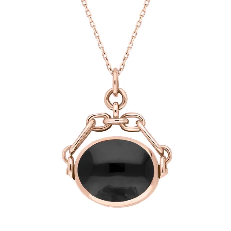 18ct Rose Gold Whitby Jet Turquoise Double Sided Swivel Fob Necklace