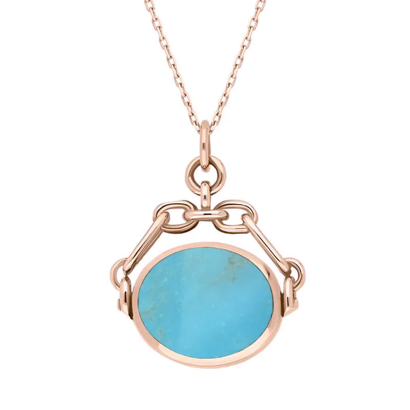 18ct Rose Gold Whitby Jet Turquoise Double Sided Swivel Fob Necklace