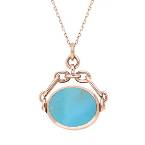 18ct Rose Gold Whitby Jet Turquoise Double Sided Swivel Fob Necklace