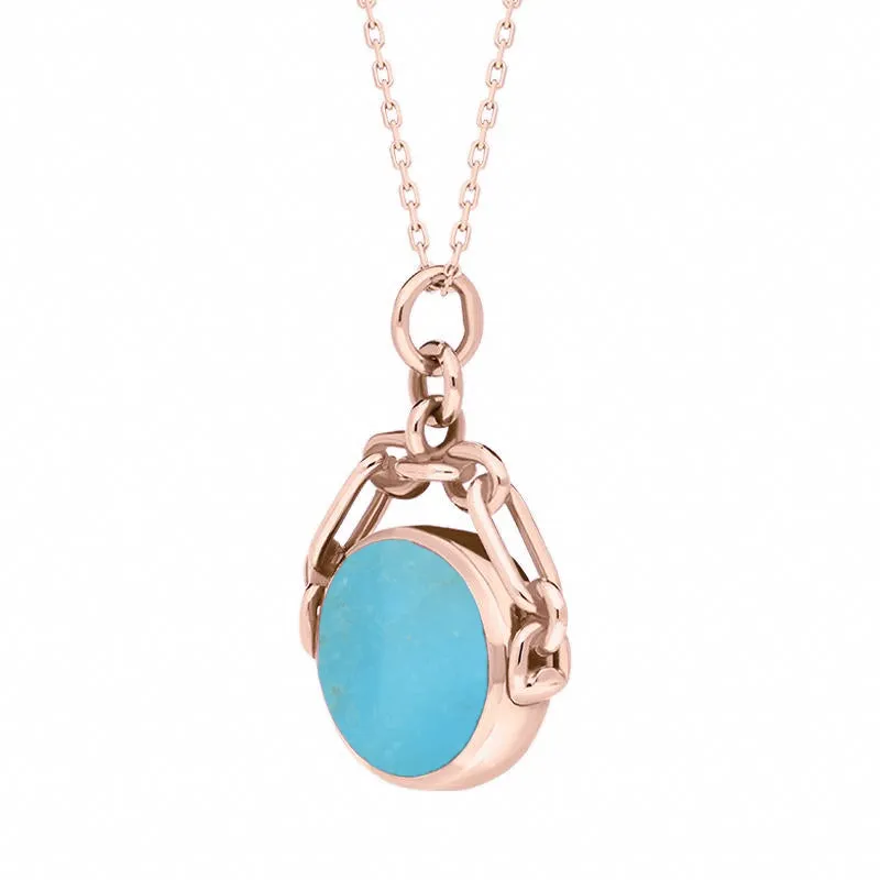 18ct Rose Gold Whitby Jet Turquoise Double Sided Swivel Fob Necklace