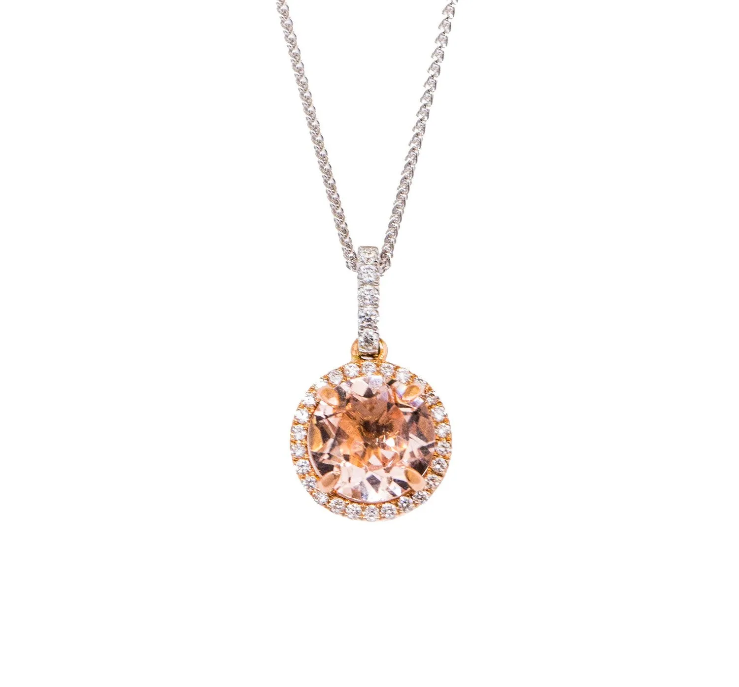 18ct White & Rose Gold Morganite & Diamond Necklace