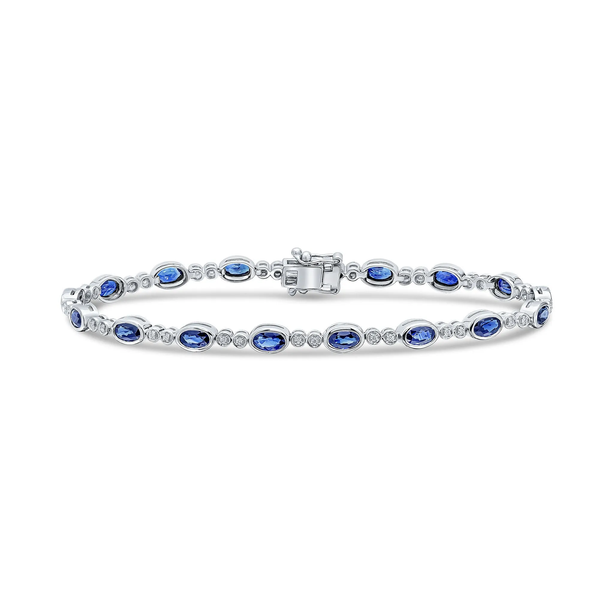 18ct White Gold Oval Sapphire And Round Diamond Bracelet