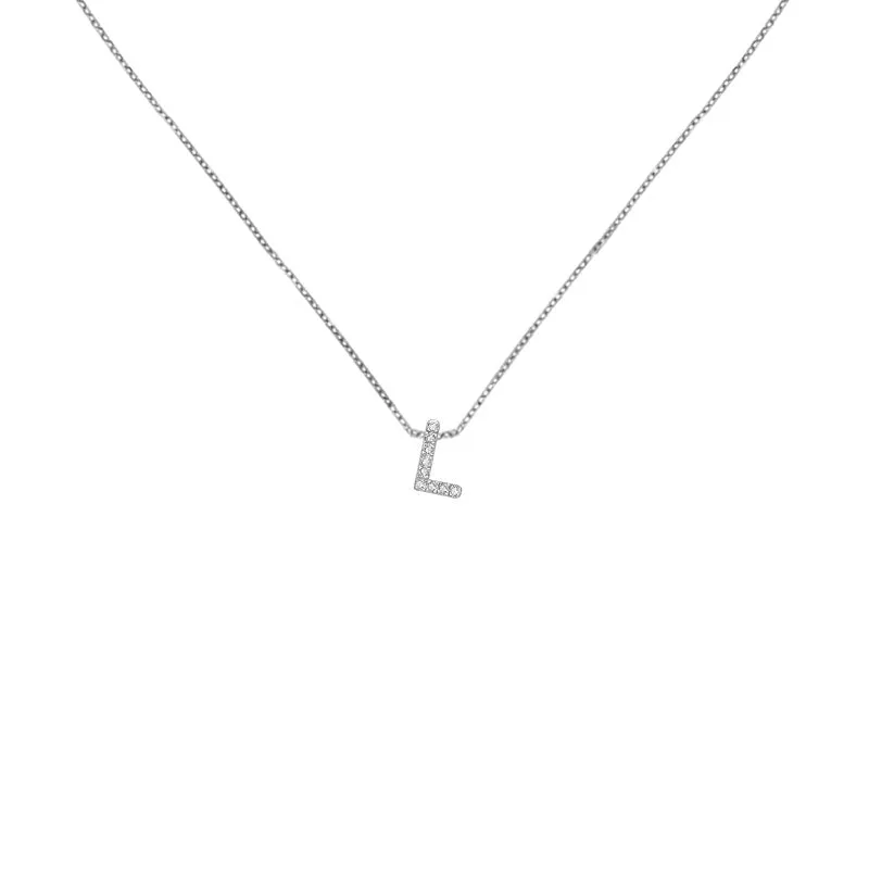 18k Gold Initial Letter "L" Diamond Pandent   Necklace