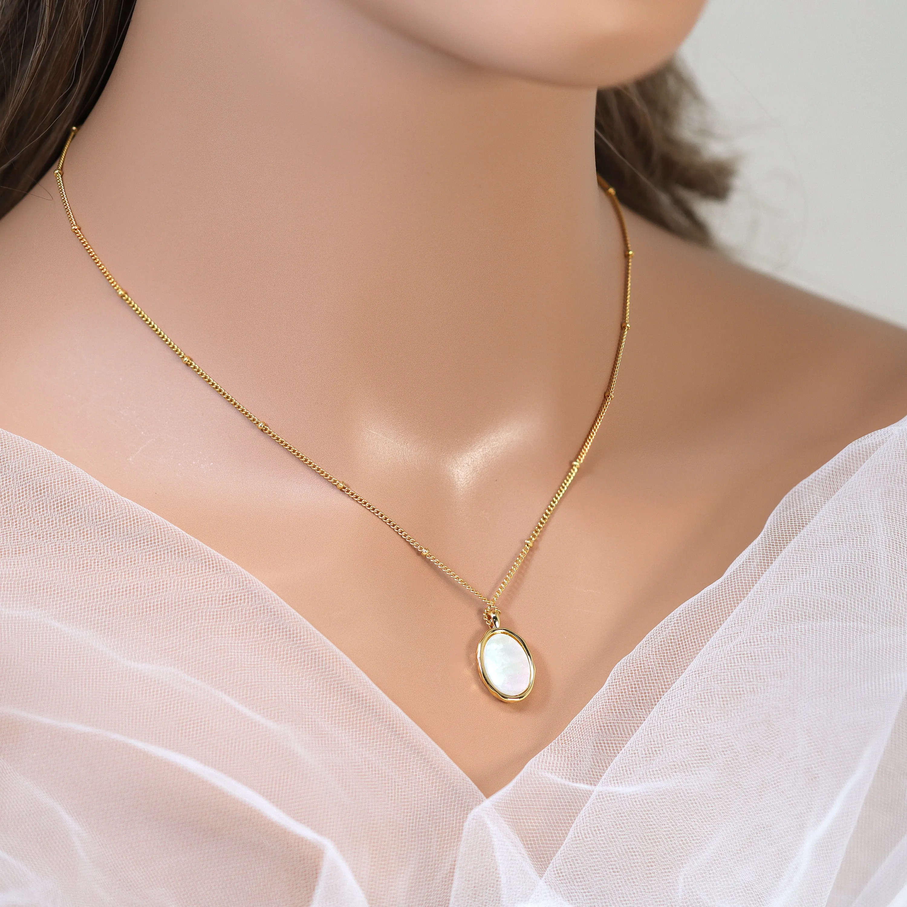18k Gold Plated Dainty White Shell Necklace • Gold Chain Necklace • Minimalist • Gold Prosperity Necklace