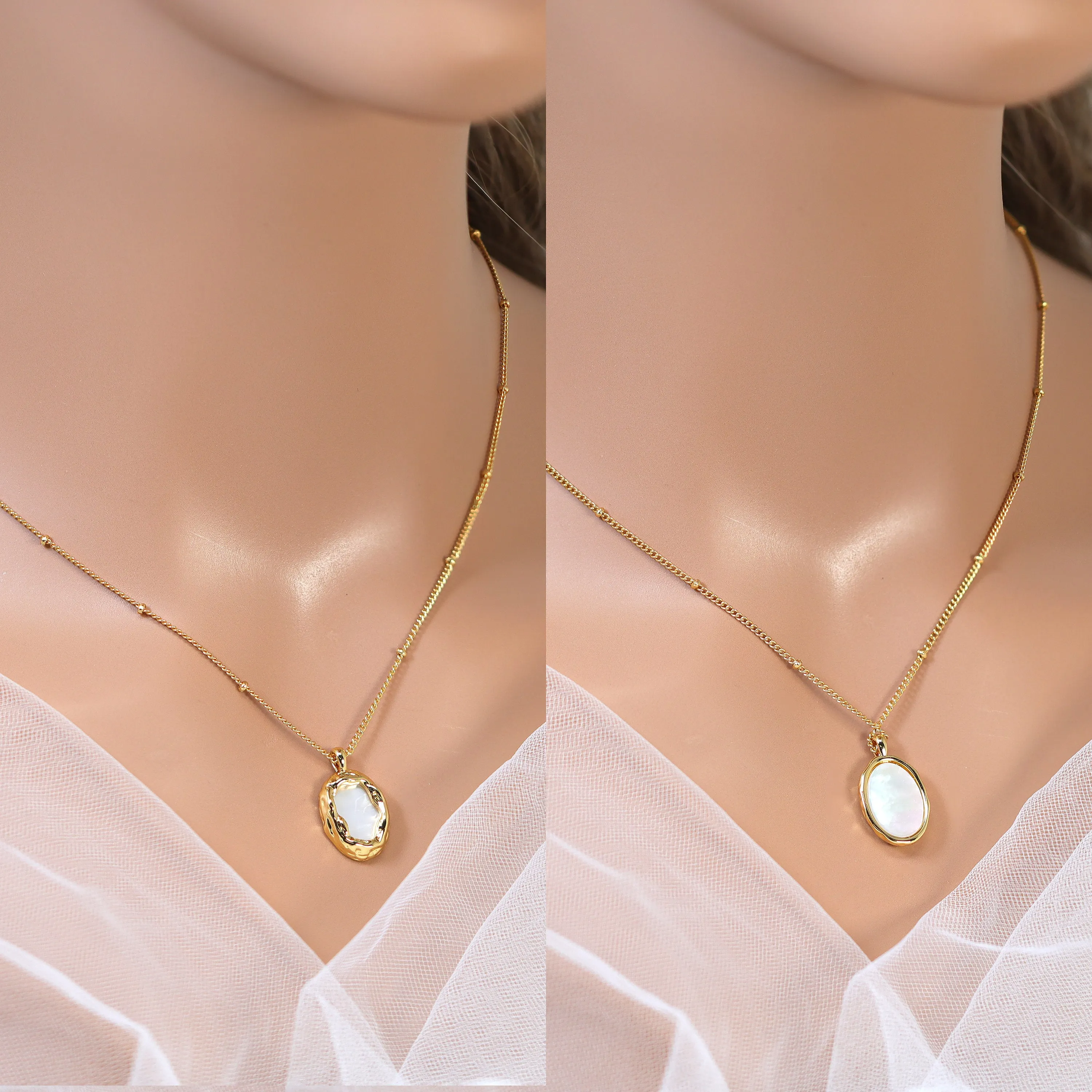 18k Gold Plated Dainty White Shell Necklace • Gold Chain Necklace • Minimalist • Gold Prosperity Necklace