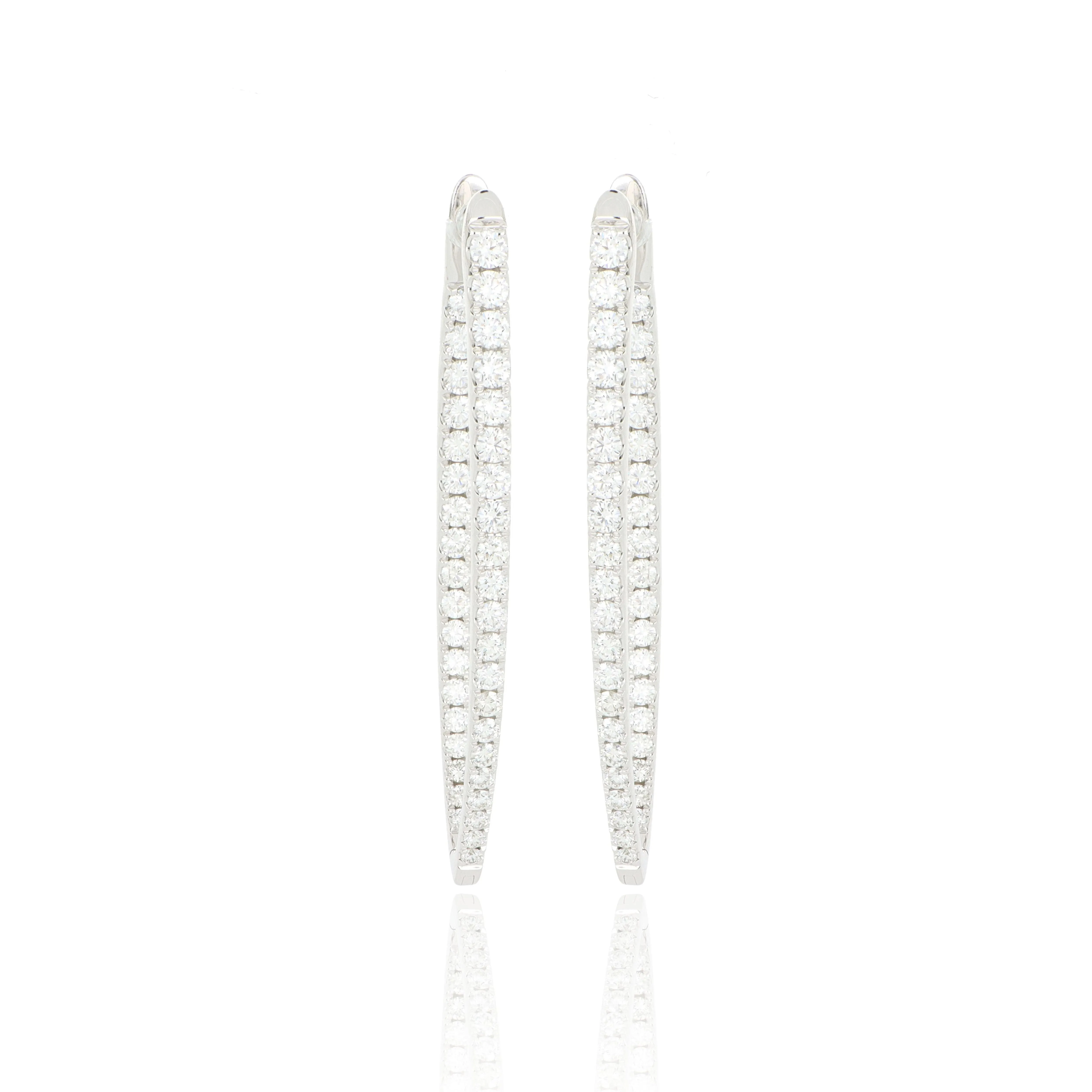 18k White Gold Diamond Imperial Hoop Earrings