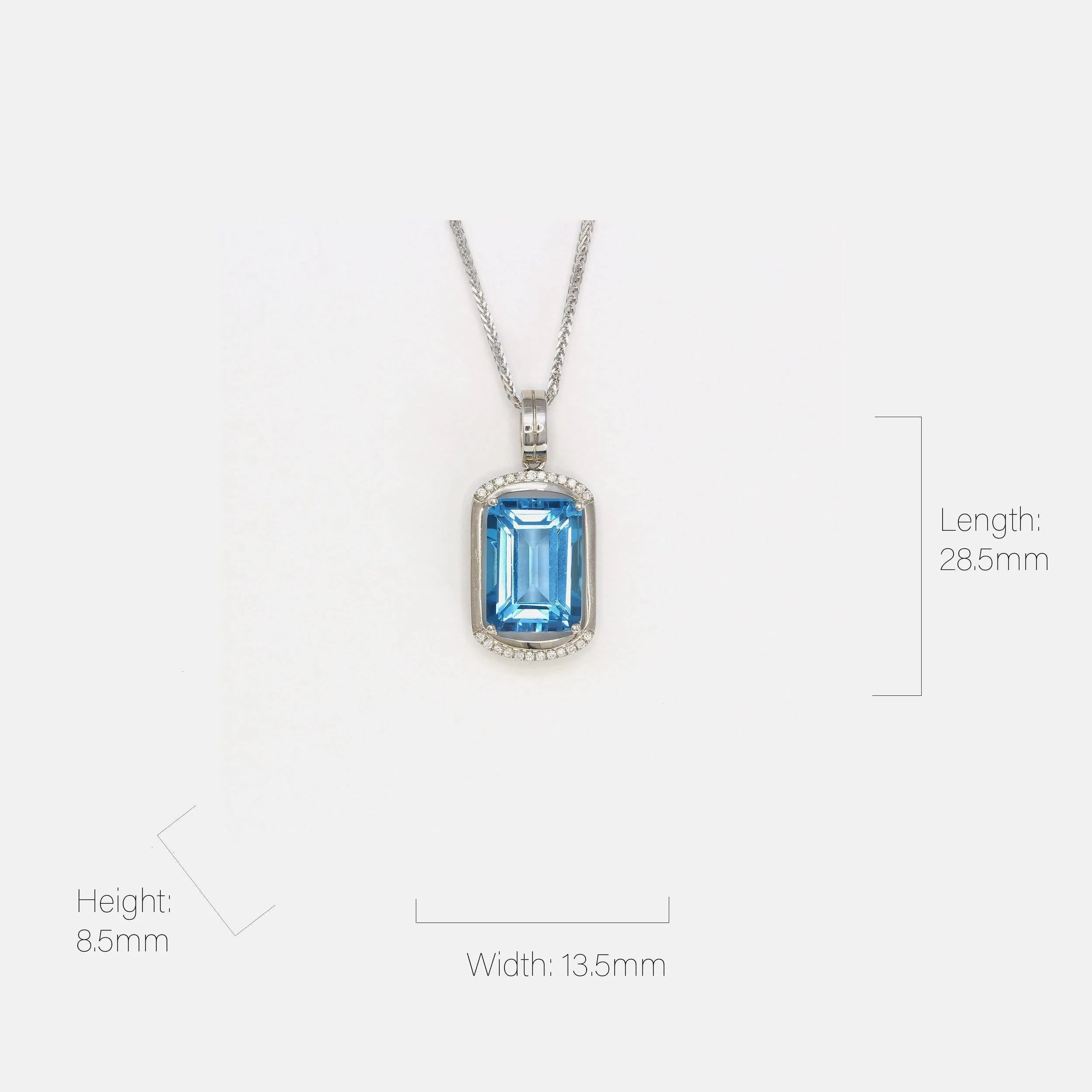 18k White Gold Genuine Topaz & Diamonds Pendant Necklace