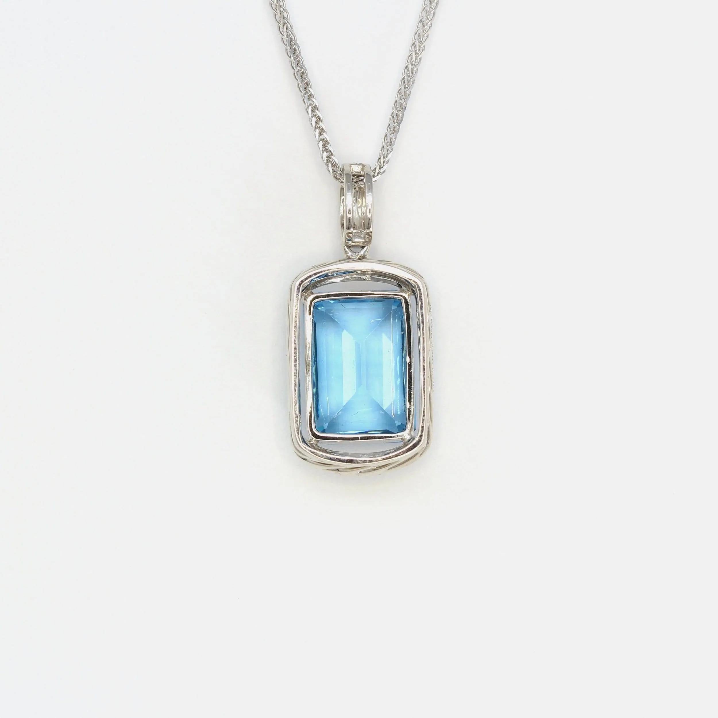 18k White Gold Genuine Topaz & Diamonds Pendant Necklace