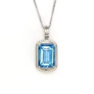 18k White Gold Genuine Topaz & Diamonds Pendant Necklace