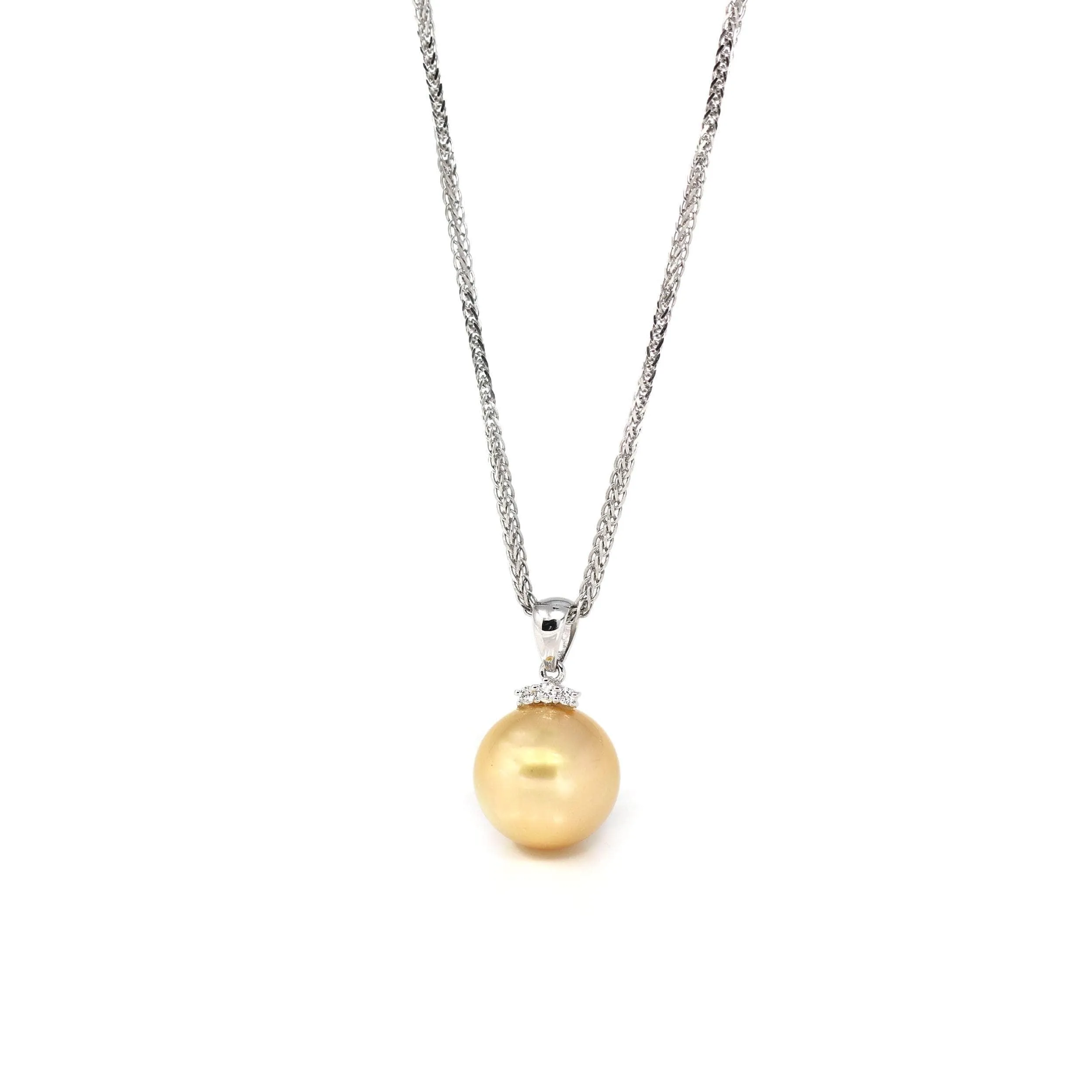 18k White Gold Golden Pearl Necklace With Diamond