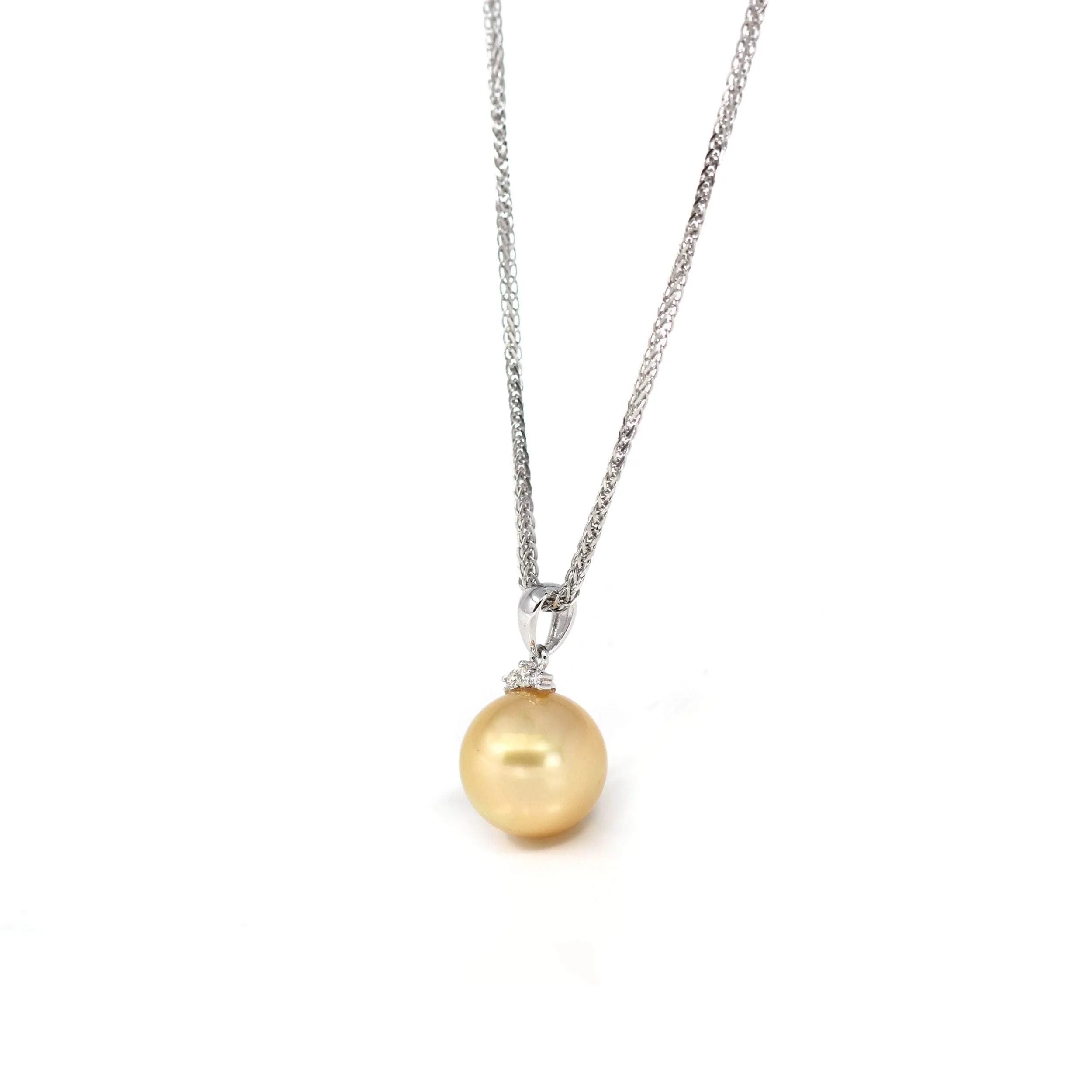 18k White Gold Golden Pearl Necklace With Diamond
