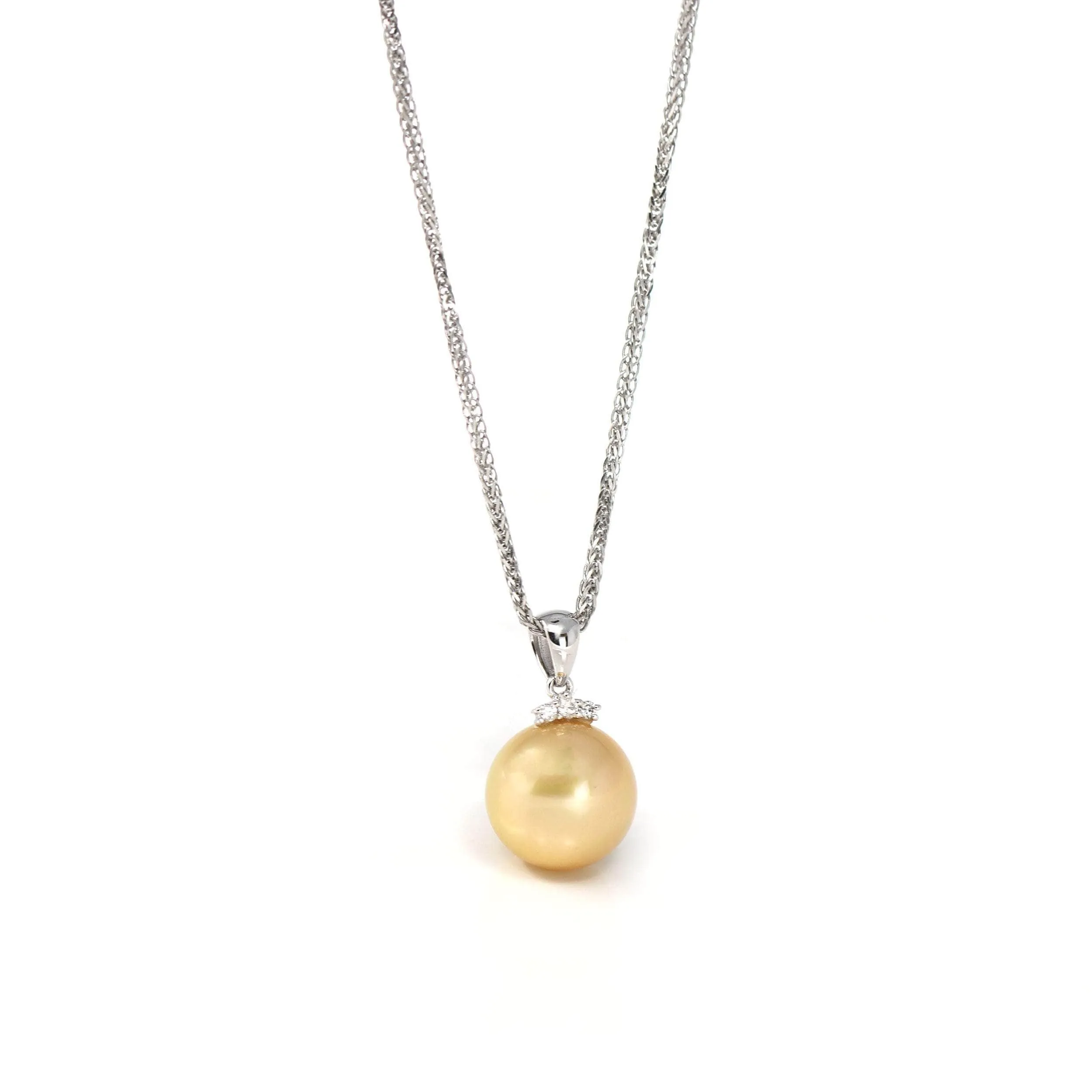 18k White Gold Golden Pearl Necklace With Diamond