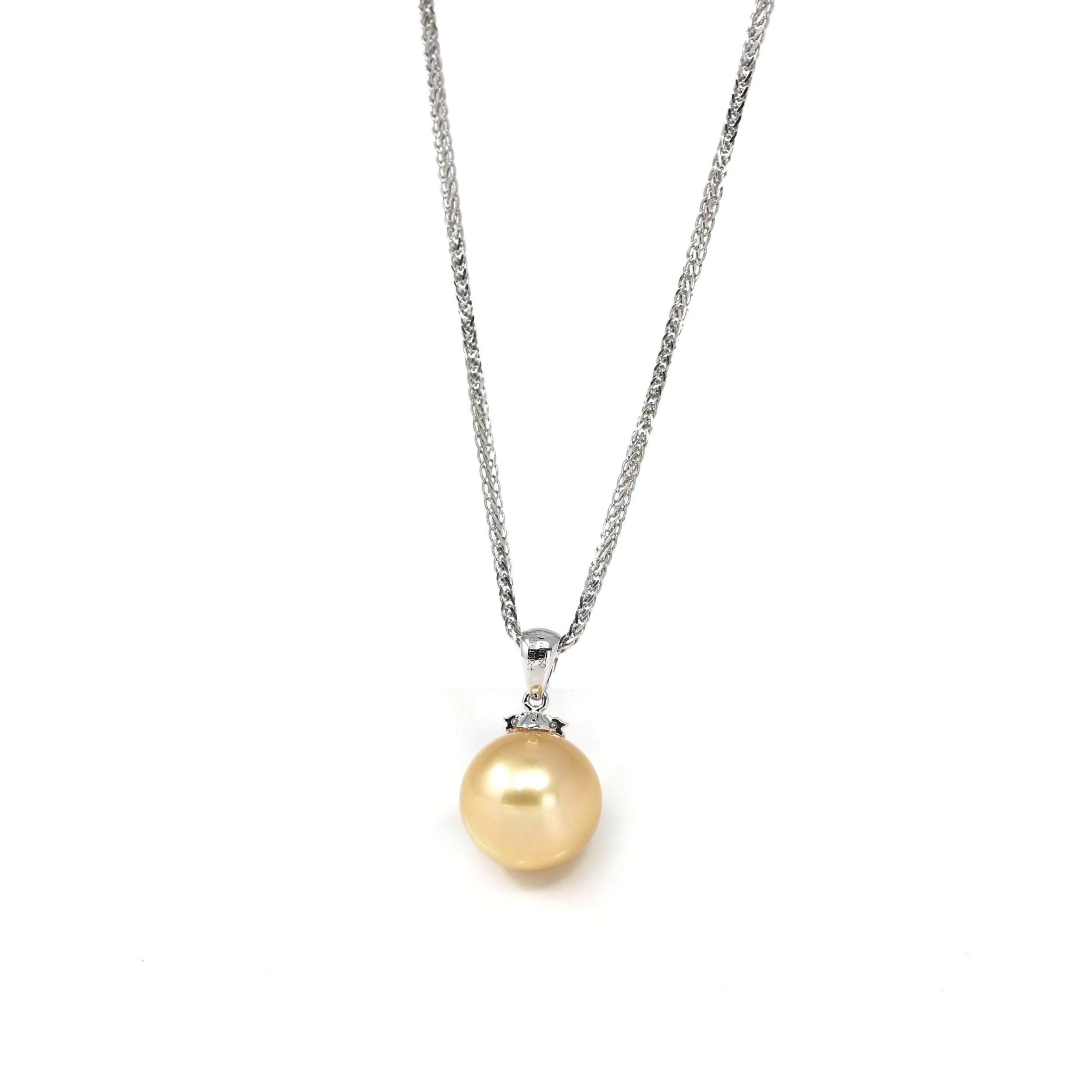 18k White Gold Golden Pearl Necklace With Diamond