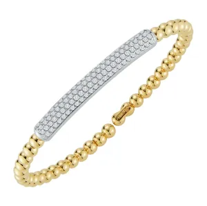 18K YELLOW GOLD BEADED CUFF BRACELET WITH PAVE DIAMOND BAR - 1.00CTW