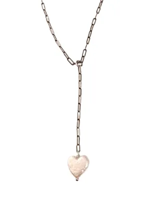 18" Pearl Heart Sterling Y Chain Drop Necklace