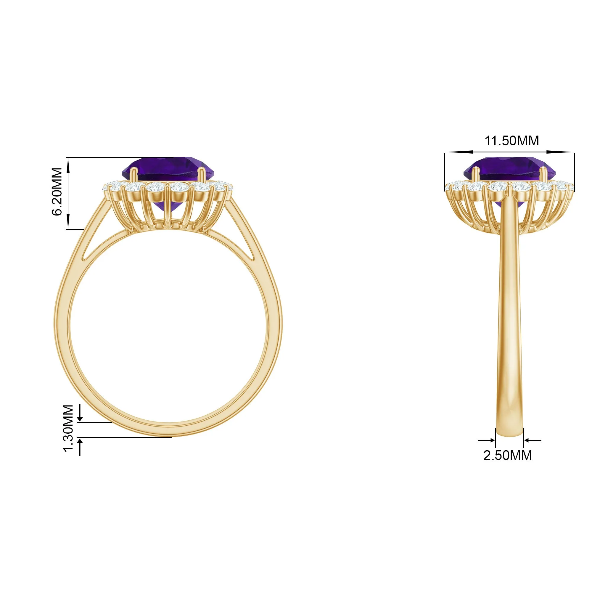 2.25 CT Amethyst Engagement Ring with Moissanite Halo
