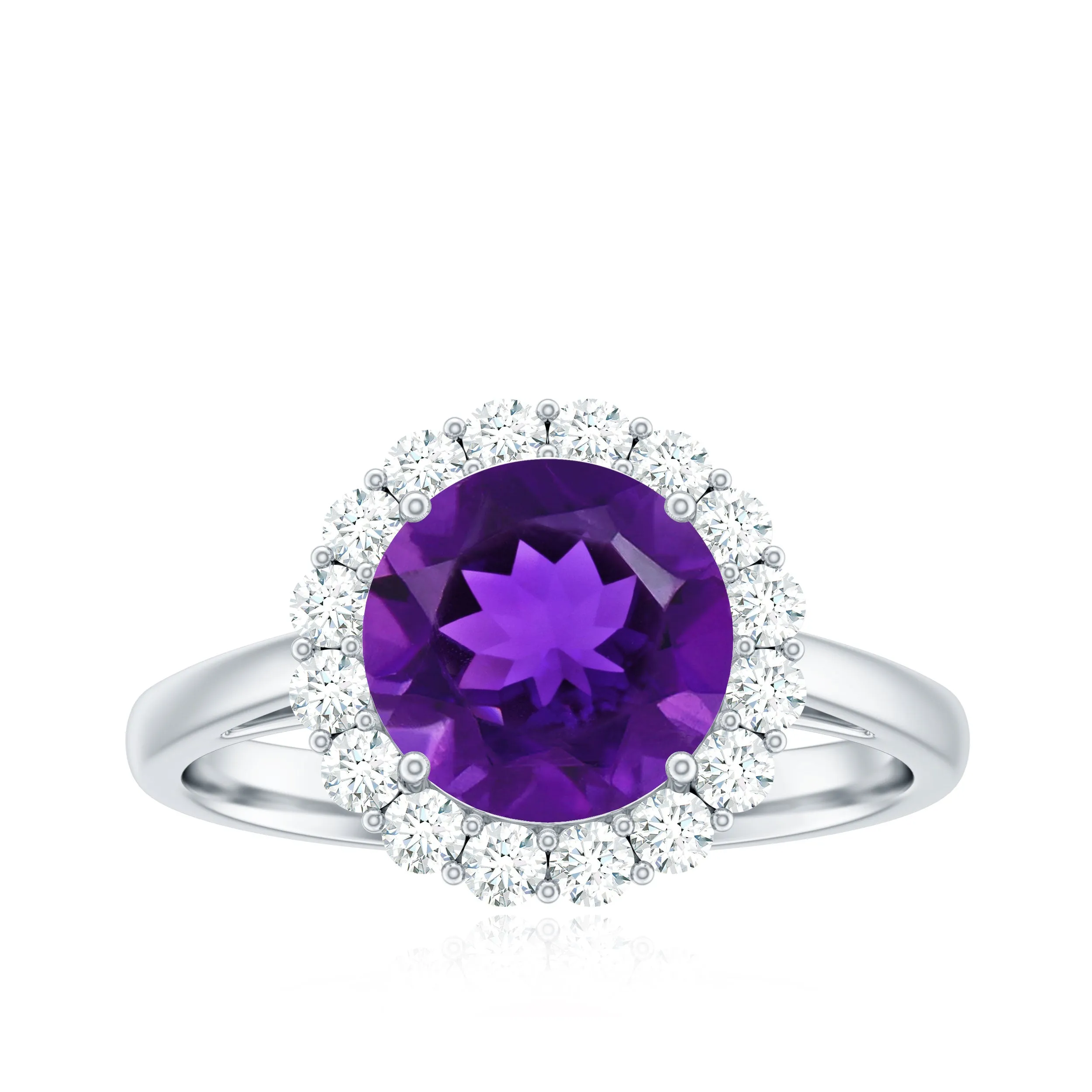 2.25 CT Amethyst Engagement Ring with Moissanite Halo