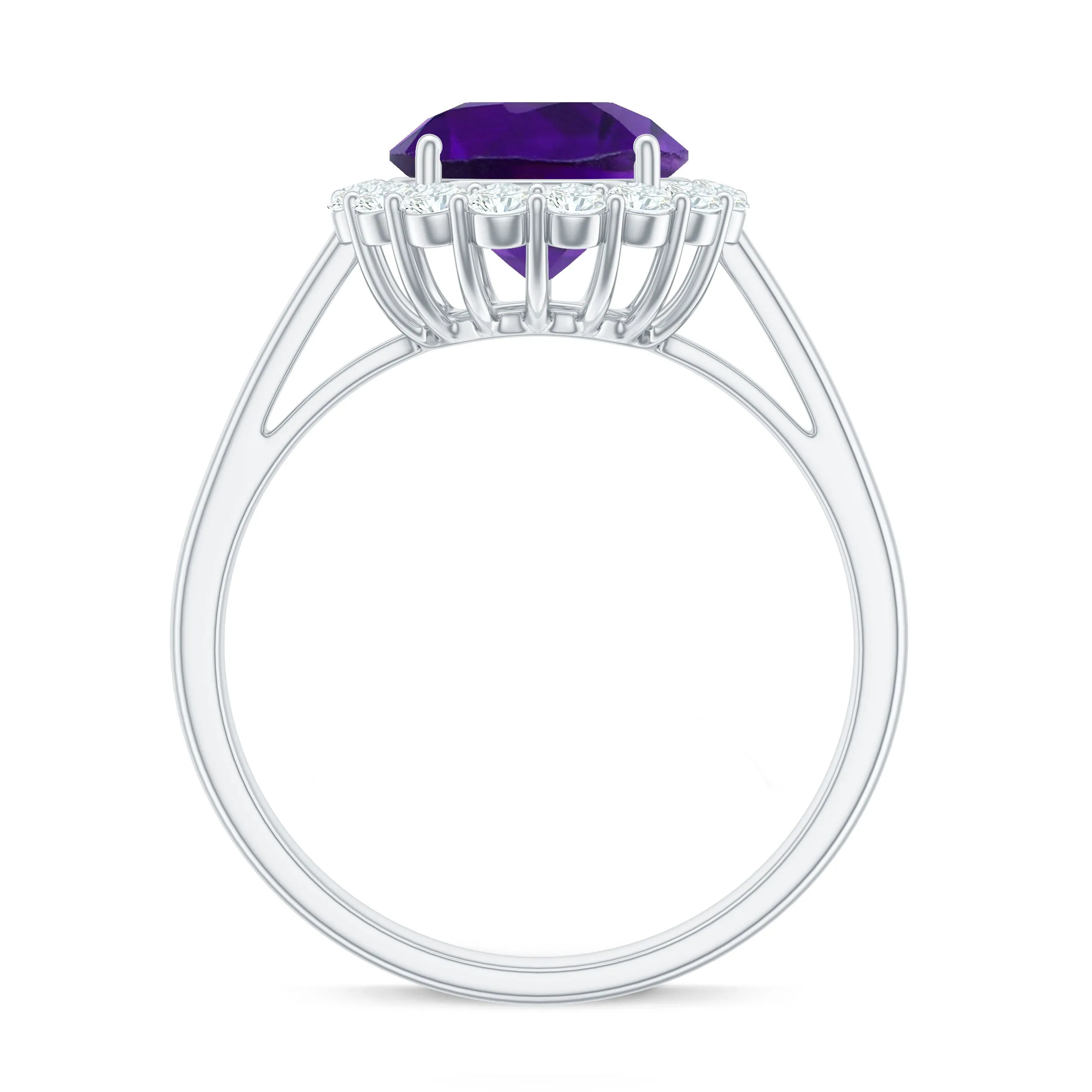 2.25 CT Amethyst Engagement Ring with Moissanite Halo