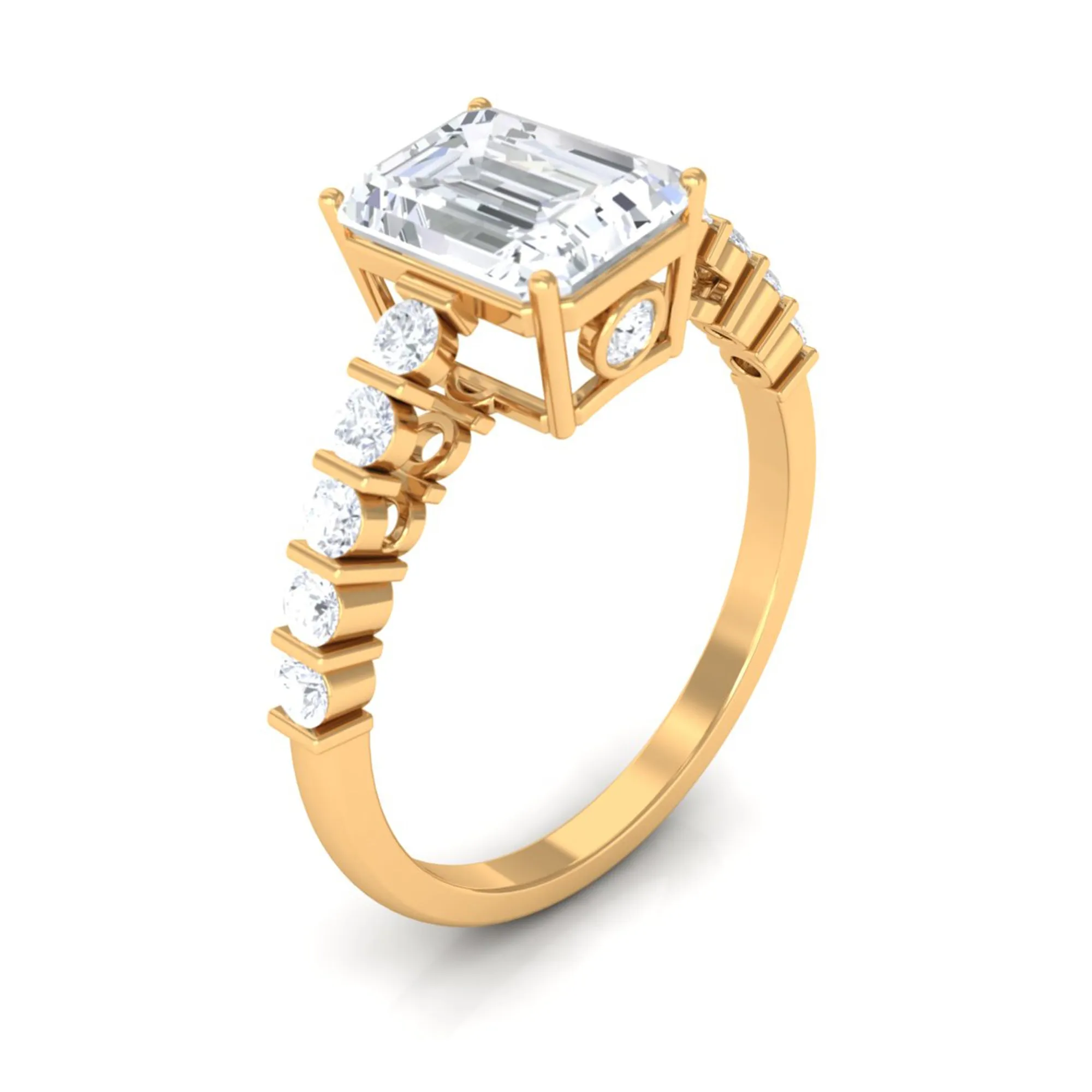 2.50 CT Octagon Cut Moissanite Solitaire Engagement Ring with Side Stones