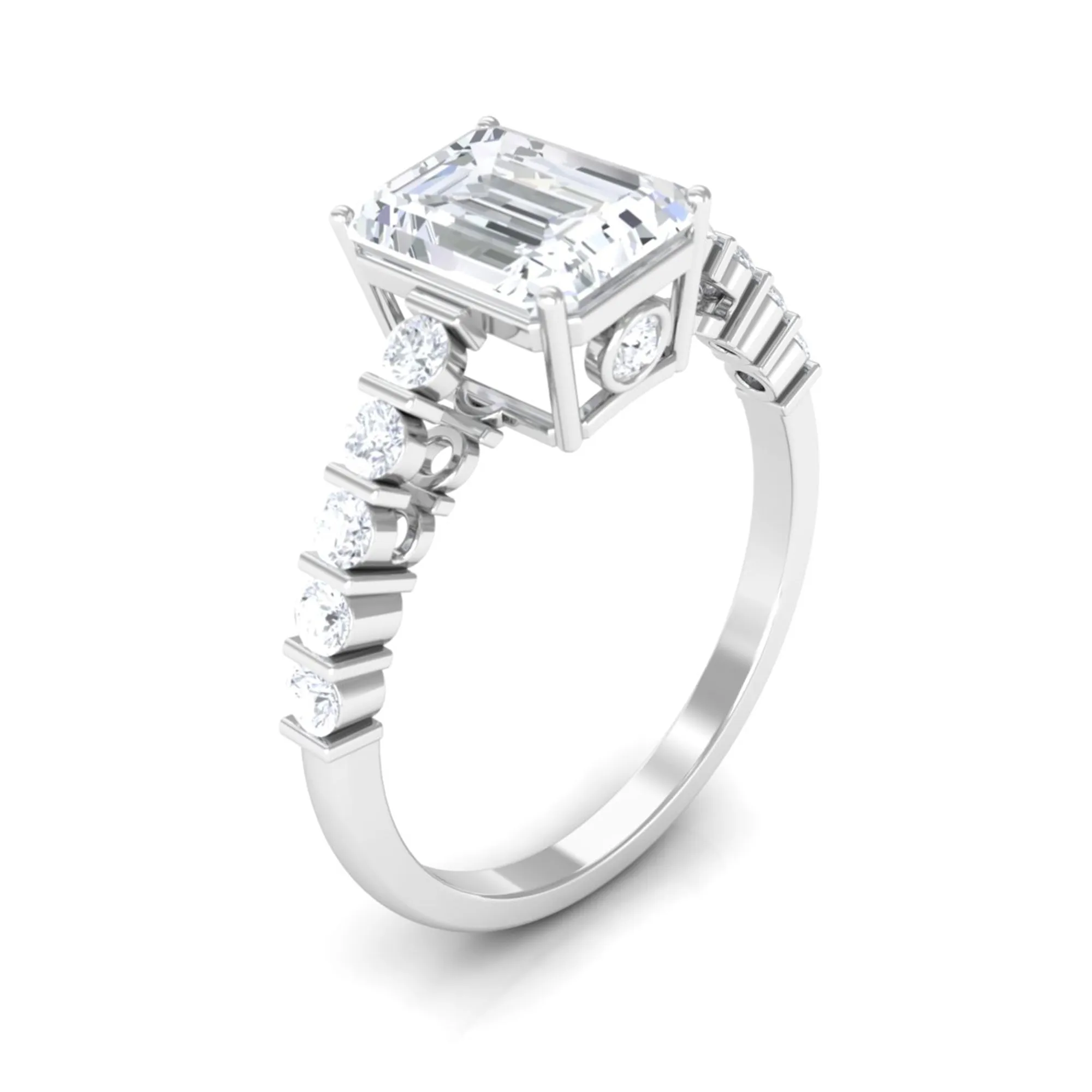 2.50 CT Octagon Cut Moissanite Solitaire Engagement Ring with Side Stones