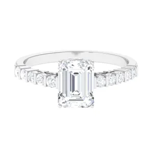 2.50 CT Octagon Cut Moissanite Solitaire Engagement Ring with Side Stones
