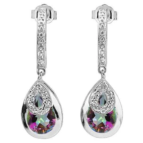 2.53 CT MISTIC TOPAZ & DIAMOND 925 STERLING SILVER DANGLE EARRINGS