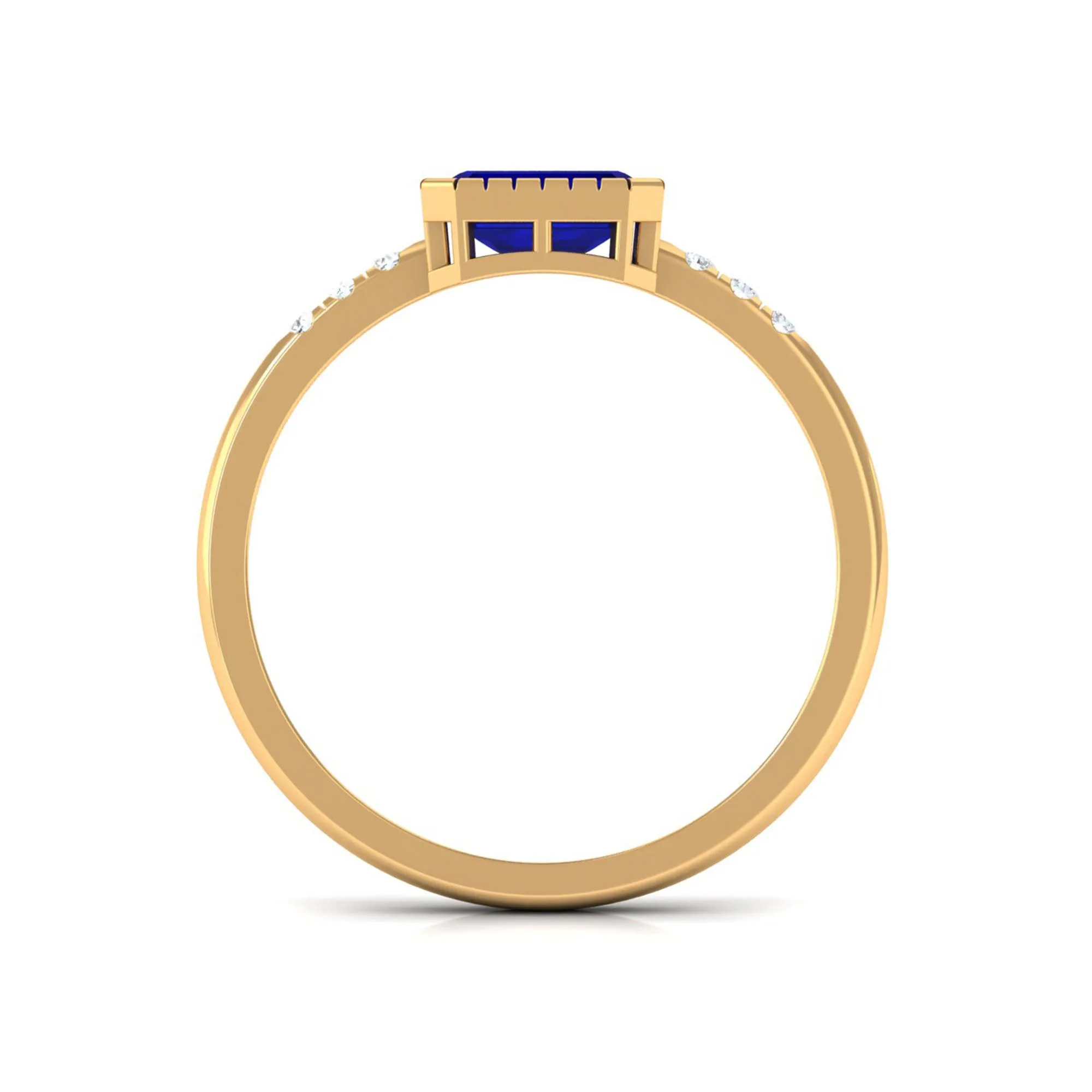 3/4 CT Octagon Cut Blue Sapphire East West Engagement Ring with Diamond