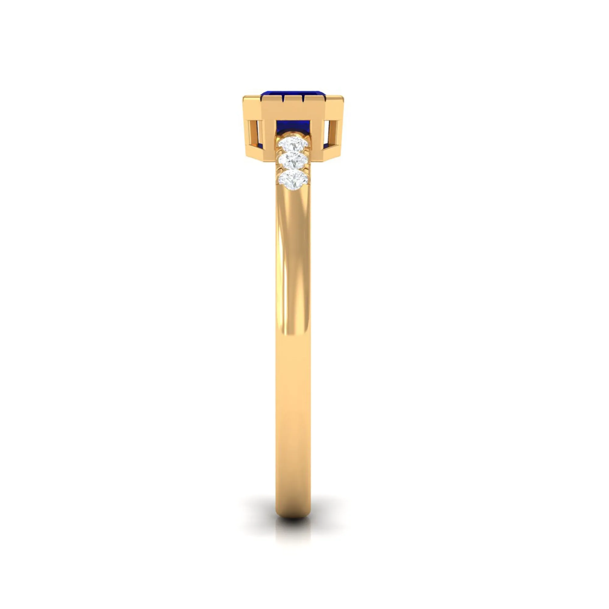 3/4 CT Octagon Cut Blue Sapphire East West Engagement Ring with Diamond