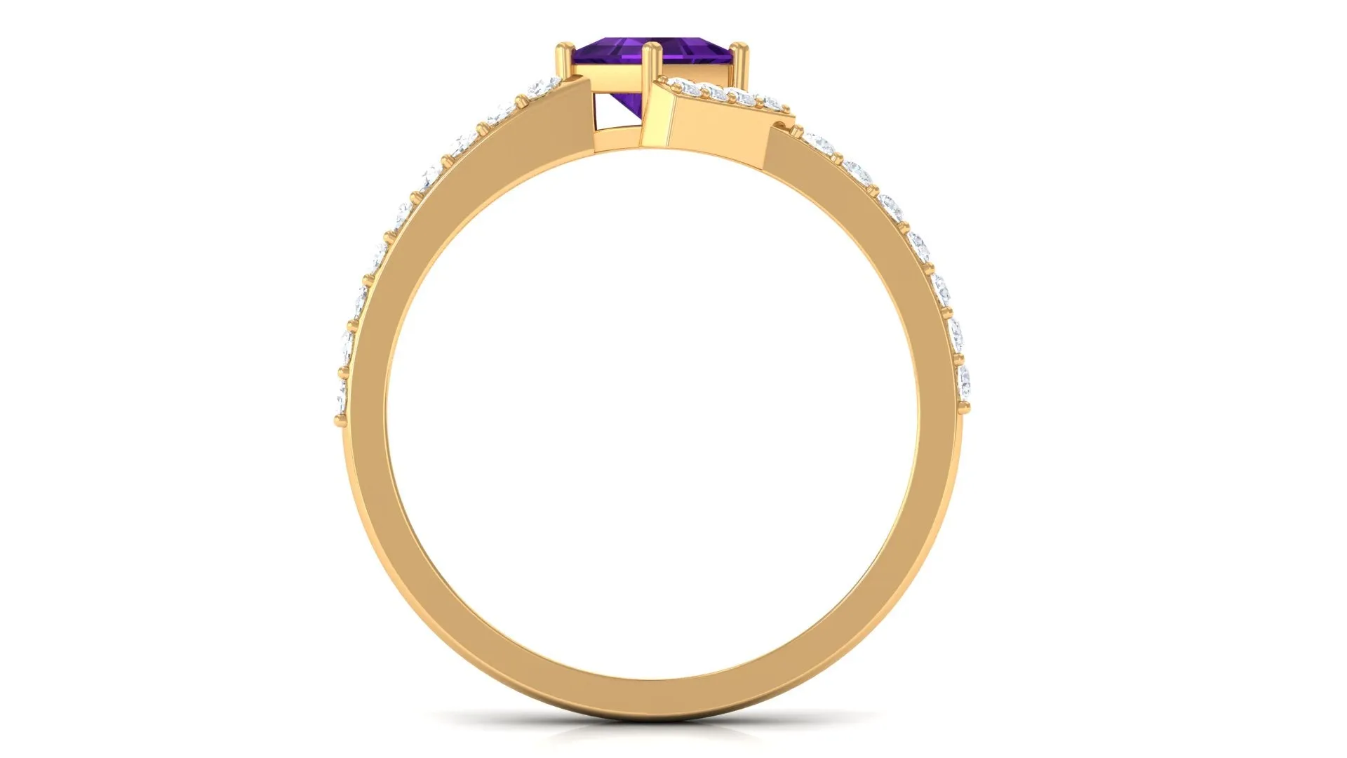 3/4 Ct Princess Amethyst Half Halo Promise Ring with Diamond