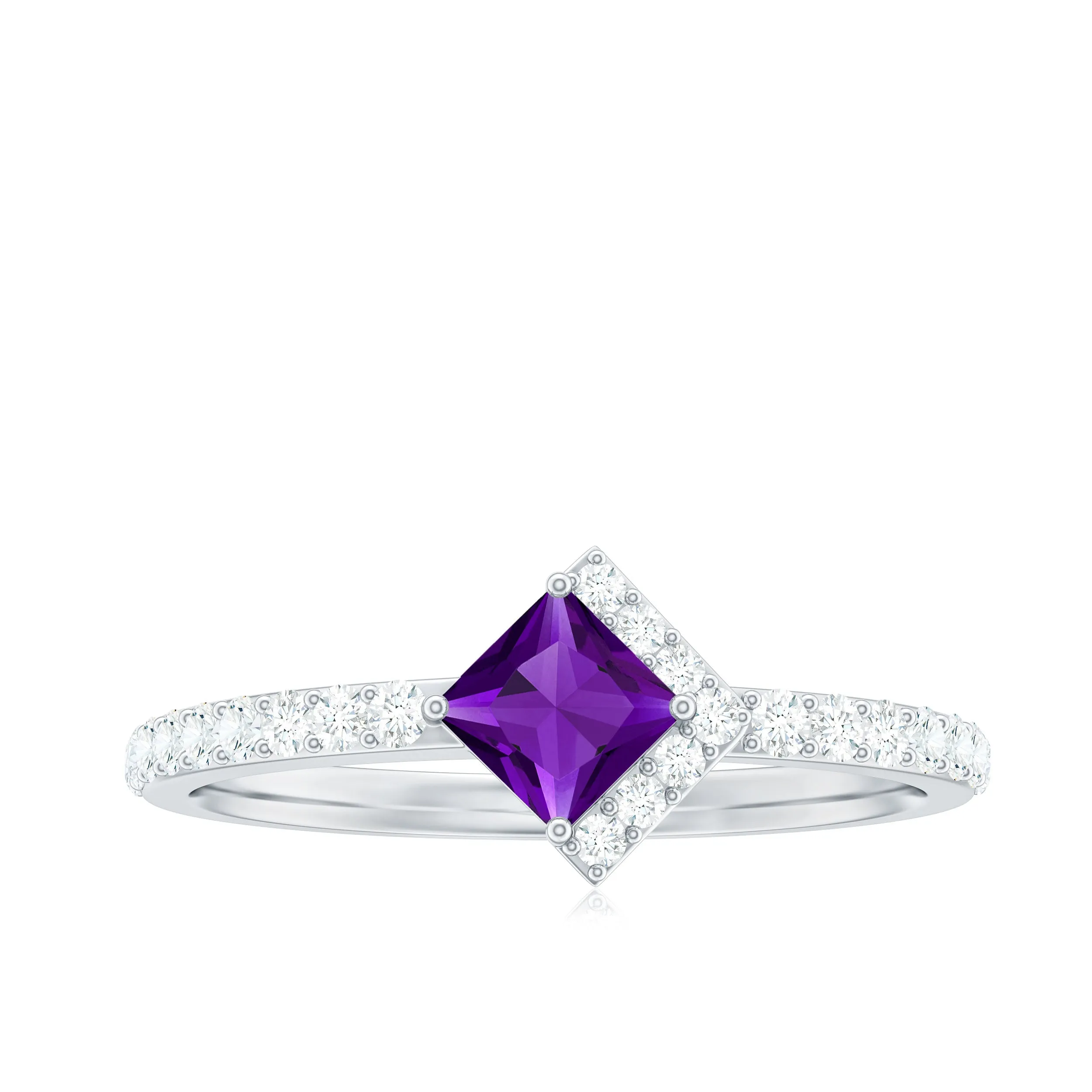 3/4 Ct Princess Amethyst Half Halo Promise Ring with Diamond