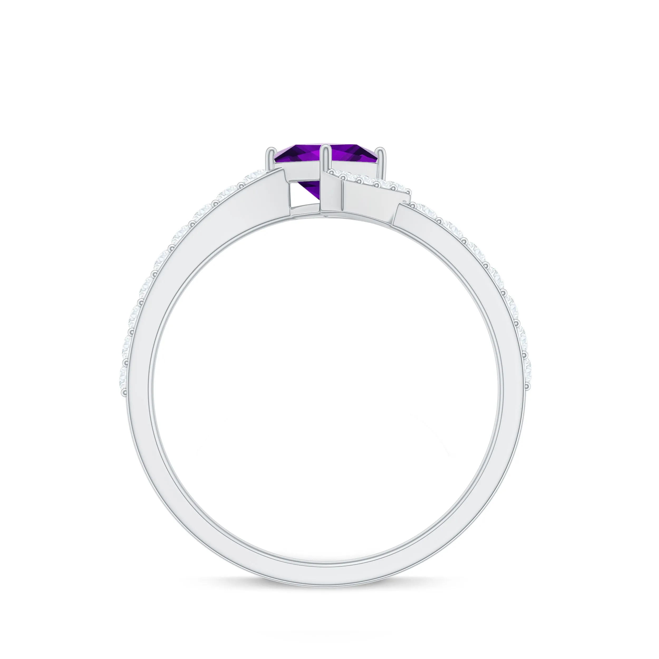 3/4 Ct Princess Amethyst Half Halo Promise Ring with Diamond