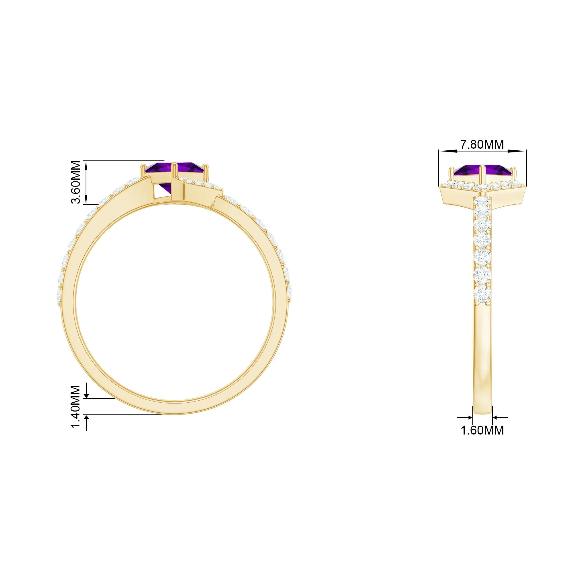 3/4 Ct Princess Amethyst Half Halo Promise Ring with Diamond