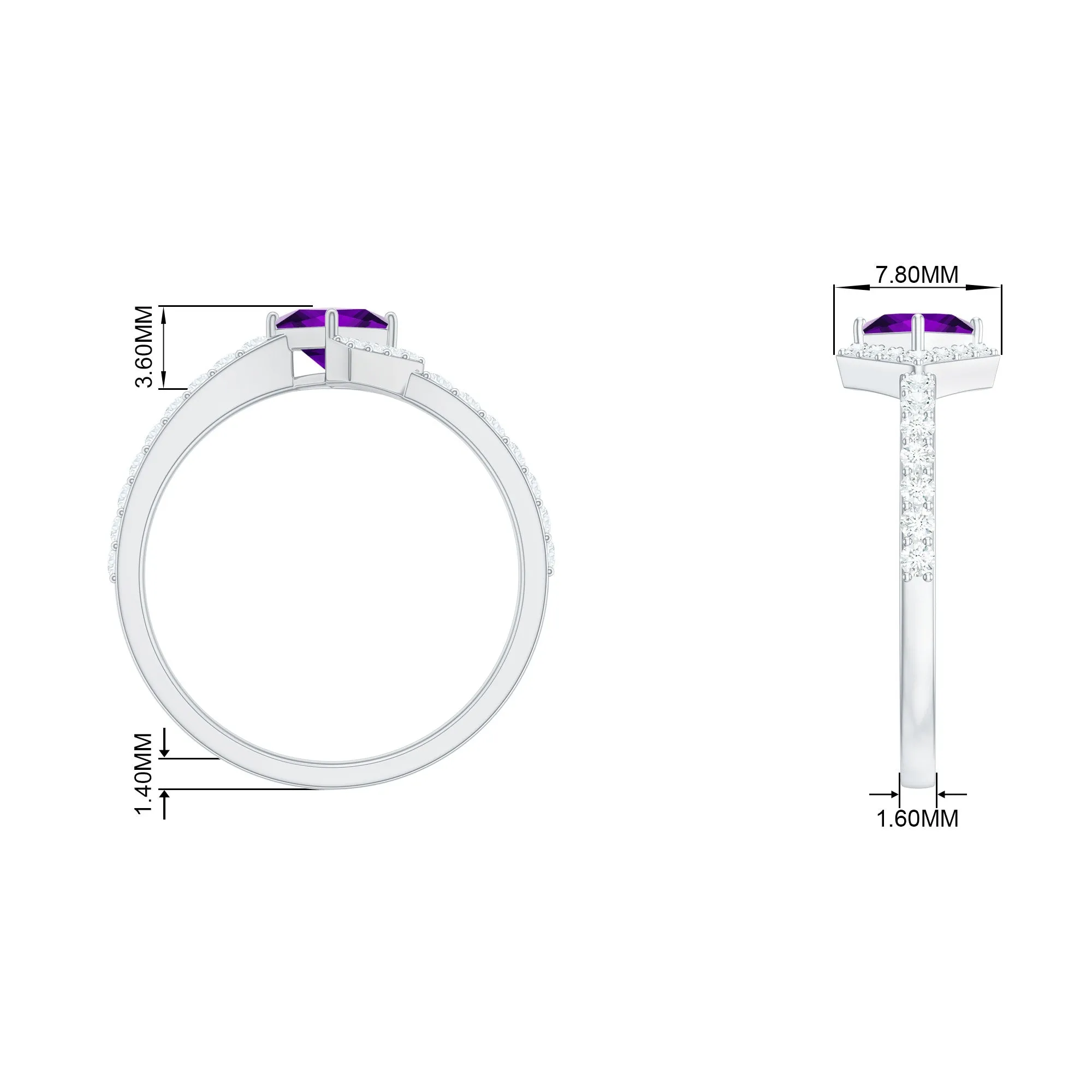 3/4 Ct Princess Amethyst Half Halo Promise Ring with Diamond