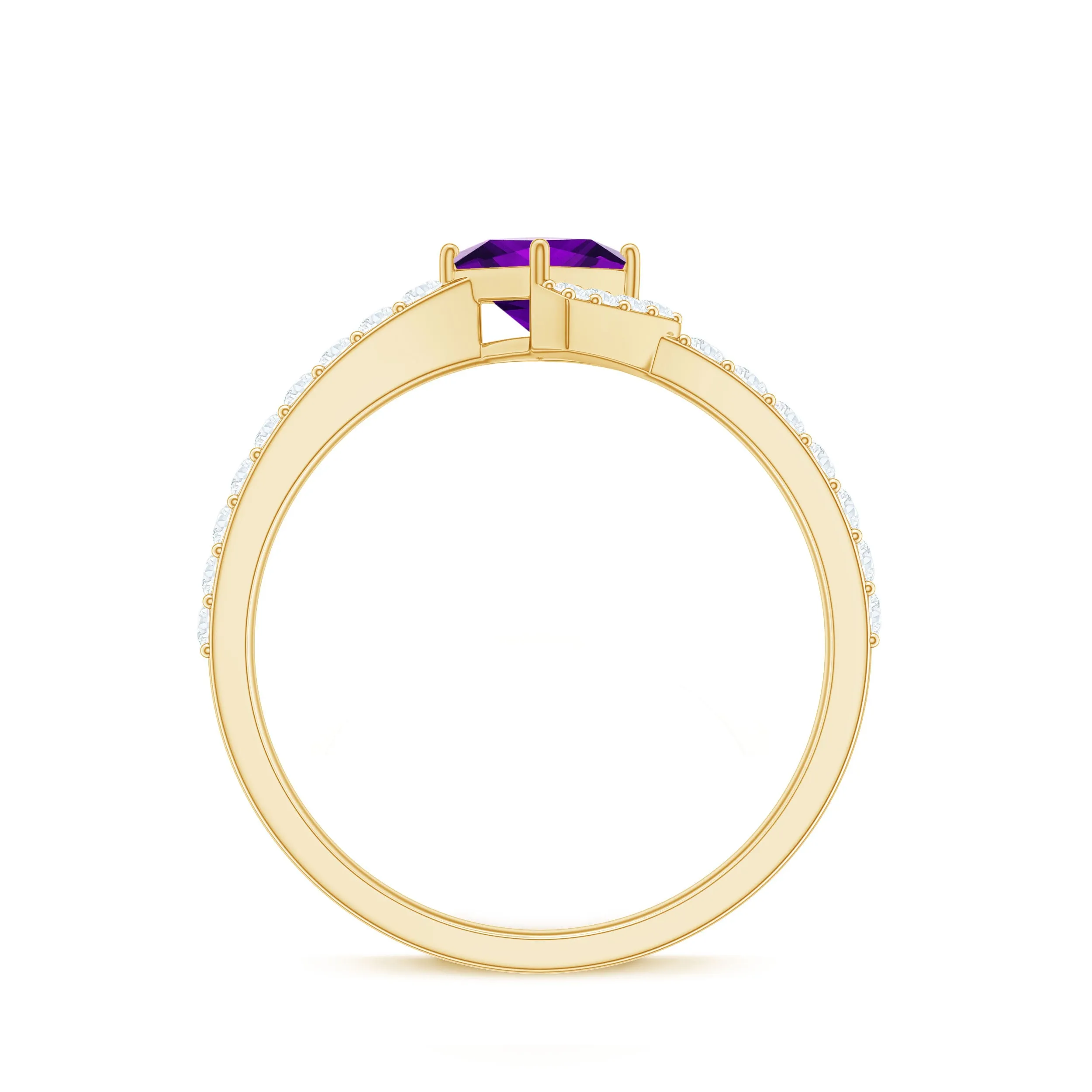3/4 Ct Princess Amethyst Half Halo Promise Ring with Diamond