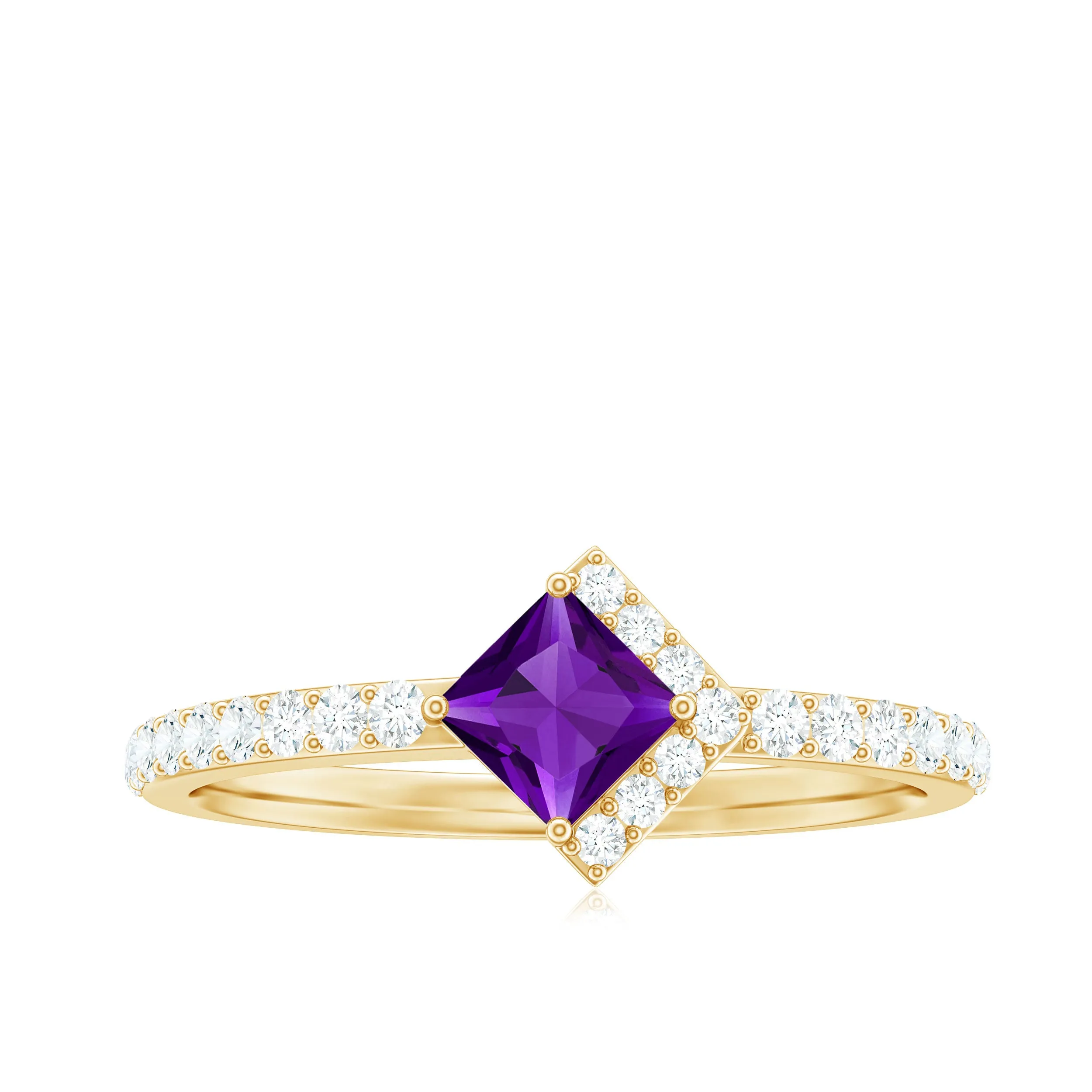 3/4 Ct Princess Amethyst Half Halo Promise Ring with Diamond