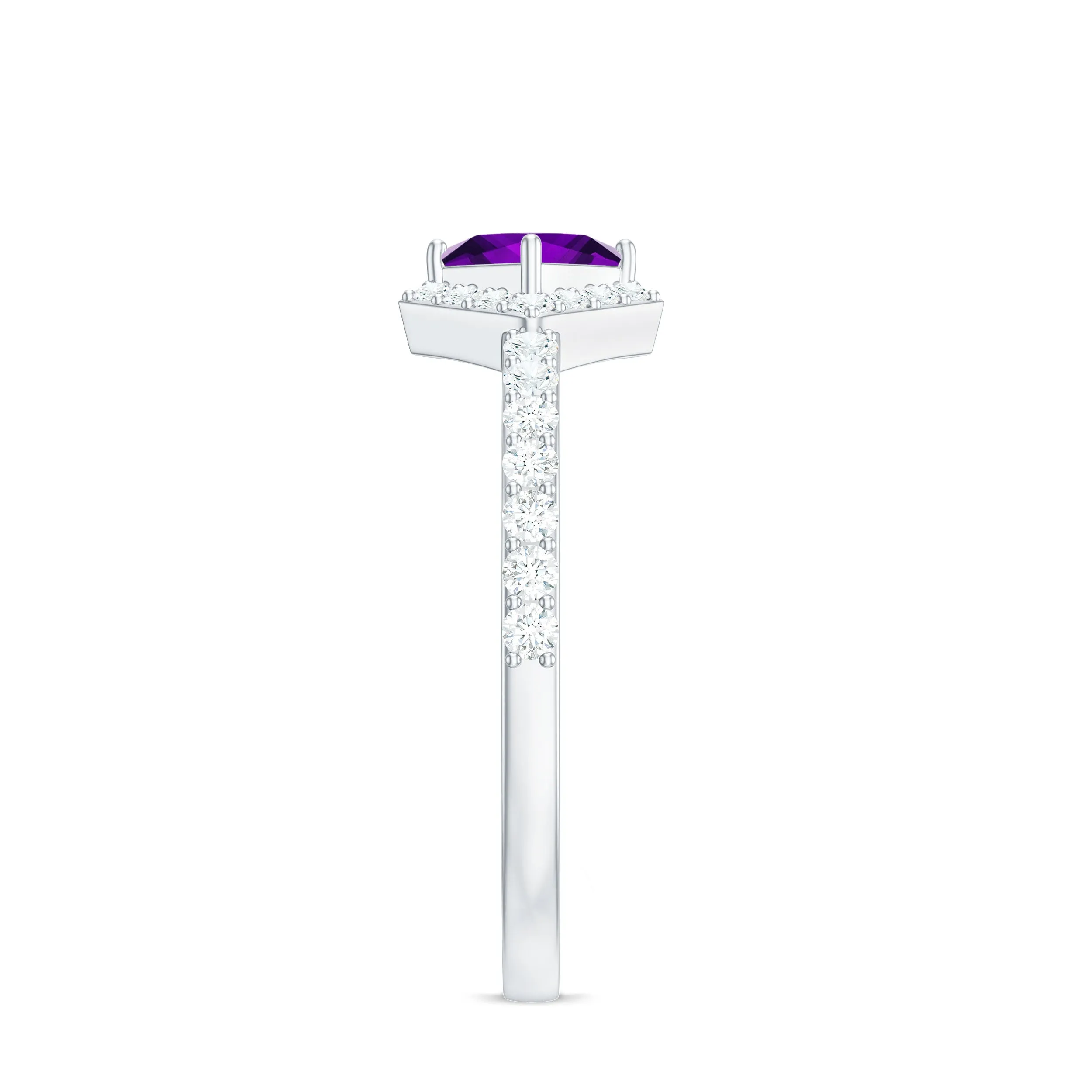 3/4 Ct Princess Amethyst Half Halo Promise Ring with Diamond