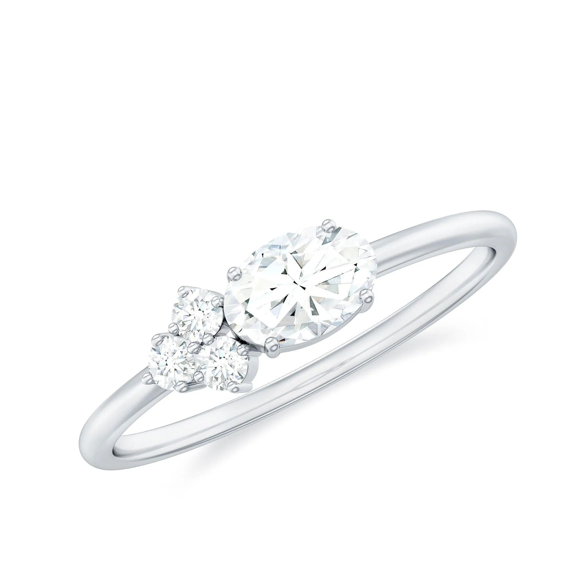 3/4 CT Prong Set Oval and Round Moissanite Promise Ring