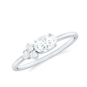 3/4 CT Prong Set Oval and Round Moissanite Promise Ring