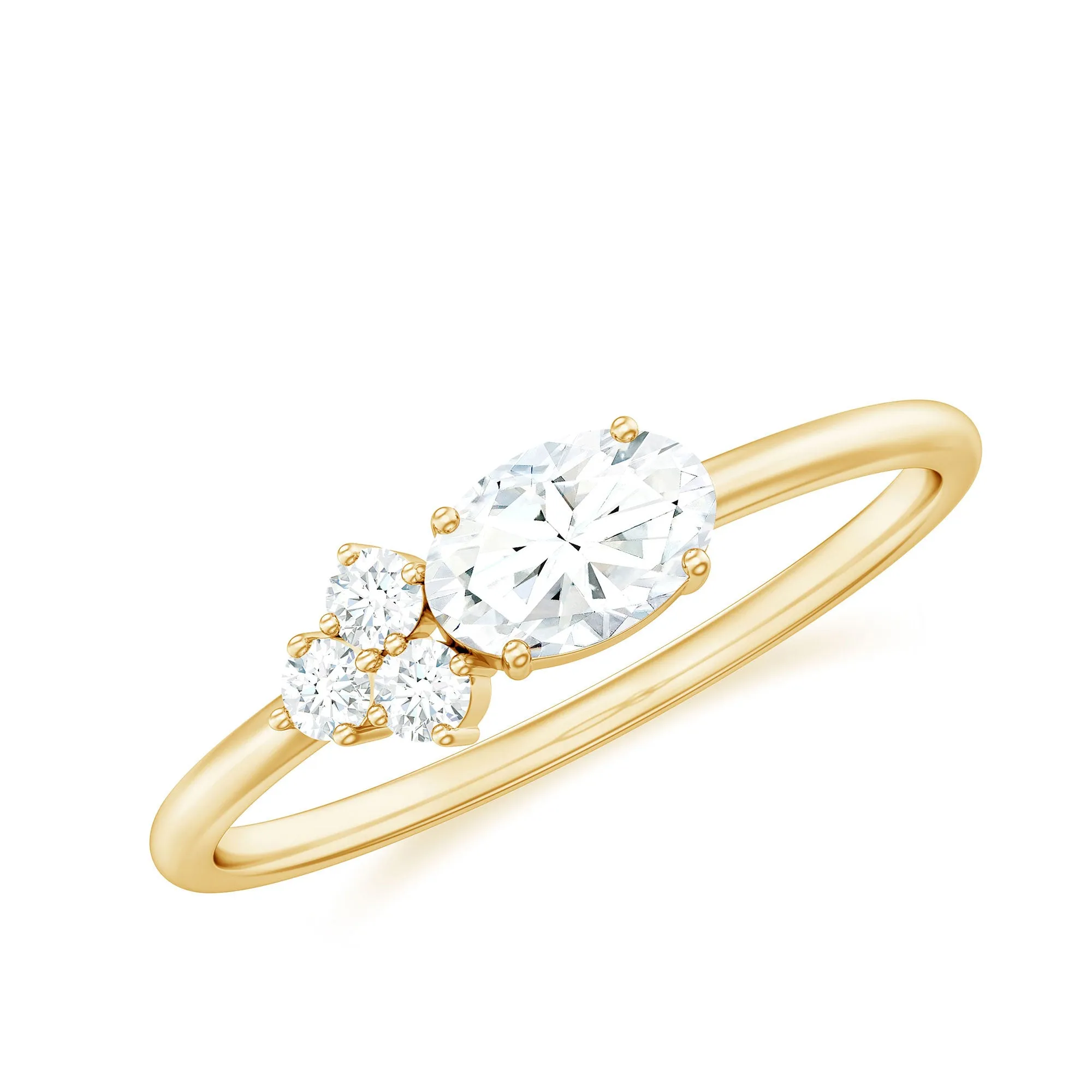3/4 CT Prong Set Oval and Round Moissanite Promise Ring