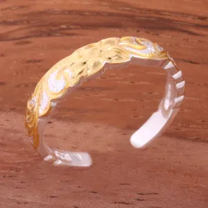 4mm Hawaiian Scroll Two Tone Yellow Gold Plated Cut Out Edge Toe Ring