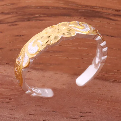 4mm Hawaiian Scroll Two Tone Yellow Gold Plated Cut Out Edge Toe Ring