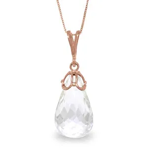 7 Carat 14K Solid Rose Gold Necklace Briolette White Topaz