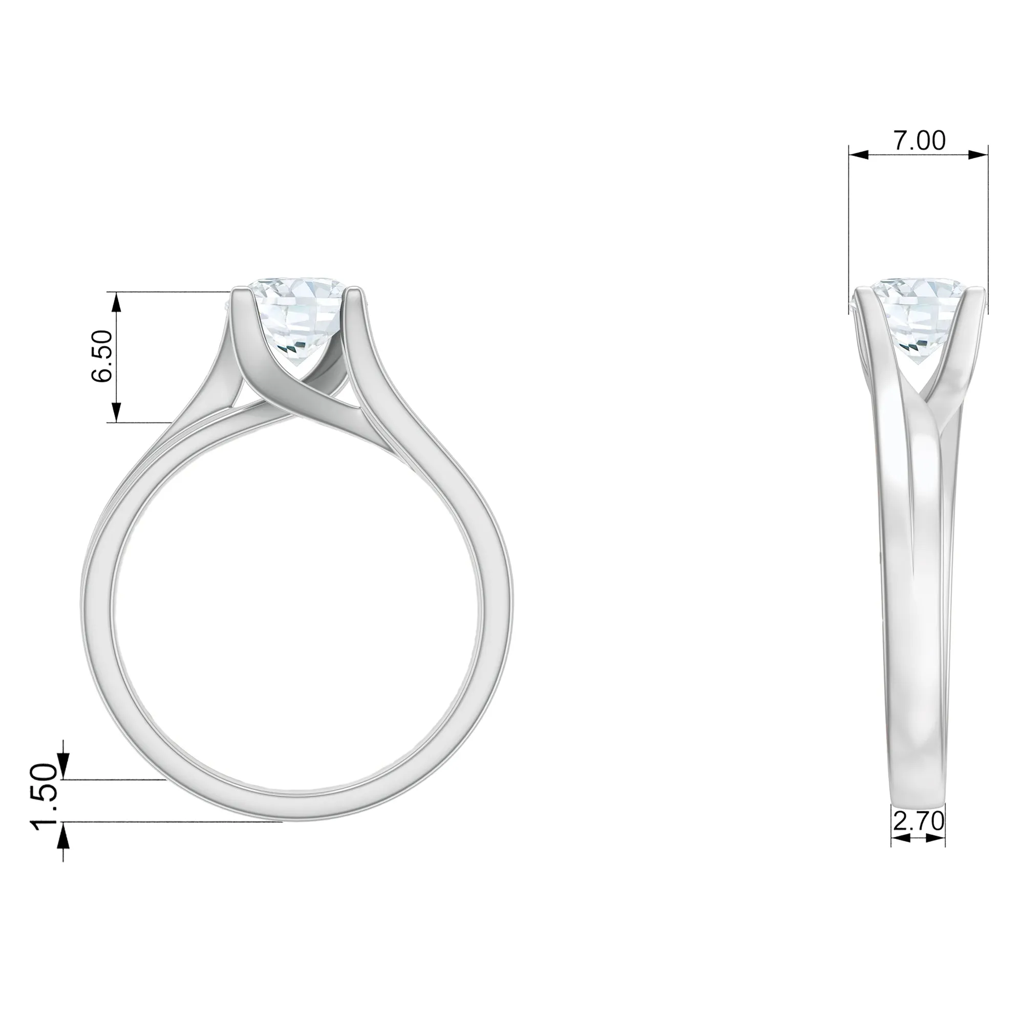 7 MM Round Moissanite Solitaire Ring in Gold
