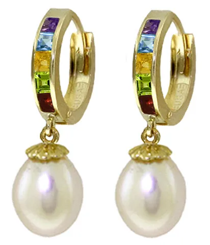 9 Carat 14K Solid White Gold Perfect Match Multi Gemstones Earrings