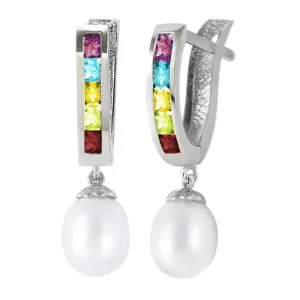 9 Carat 14K Solid White Gold Perfect Match Multi Gemstones Earrings