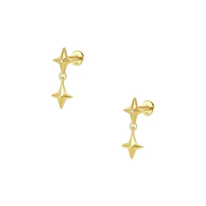 925 Silver Double Star Pendant Flat Back Earrings